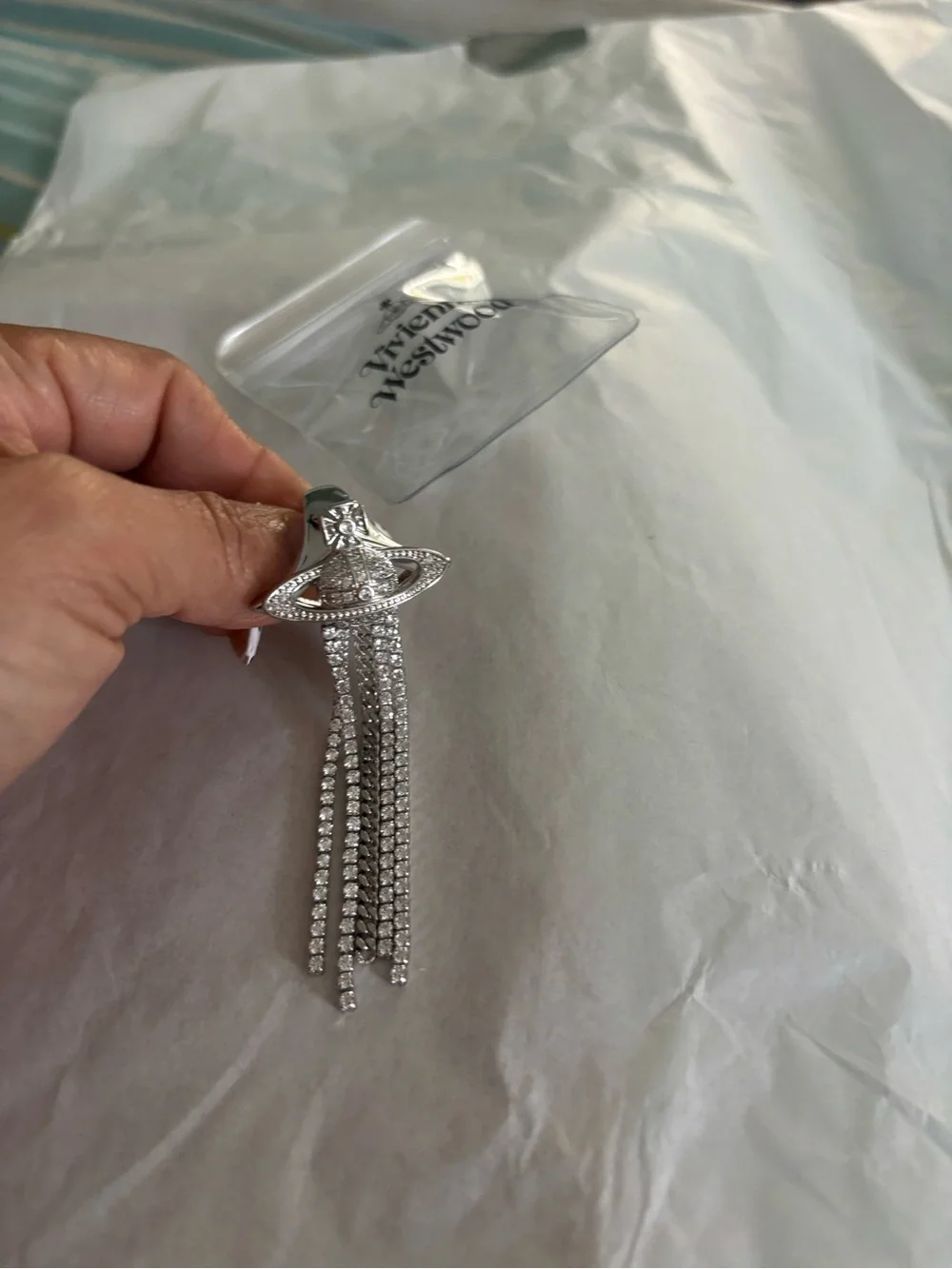 Vivienne Westwood Silver Orb Tassel Earrings with Crystal Chains